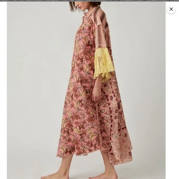 Free People Watching Waves Maxi Shirt in Mauve Combo sz large - Picture 6 of 8